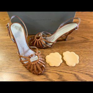 Nib Bronzish Brown Slingback Heeled Sandals W/ Fr… - image 1